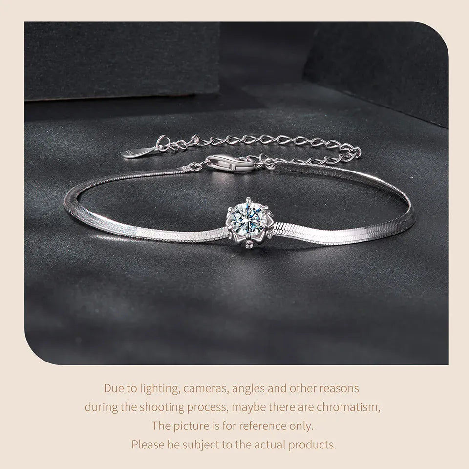 KissICON MSB027 / China Mainland BAMOER 925 Sterling Silver 0.5CT Flower Buds Moissanite Bracelet Prong Setting Adjustable Snake Chain for Women Anniversary Gift