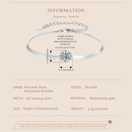 KissICON MSB027 / China Mainland BAMOER 925 Sterling Silver 0.5CT Flower Buds Moissanite Bracelet Prong Setting Adjustable Snake Chain for Women Anniversary Gift