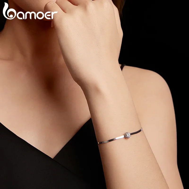 KissICON MSB027 / China Mainland BAMOER 925 Sterling Silver 0.5CT Flower Buds Moissanite Bracelet Prong Setting Adjustable Snake Chain for Women Anniversary Gift