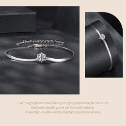 KissICON MSB027 / China Mainland BAMOER 925 Sterling Silver 0.5CT Flower Buds Moissanite Bracelet Prong Setting Adjustable Snake Chain for Women Anniversary Gift