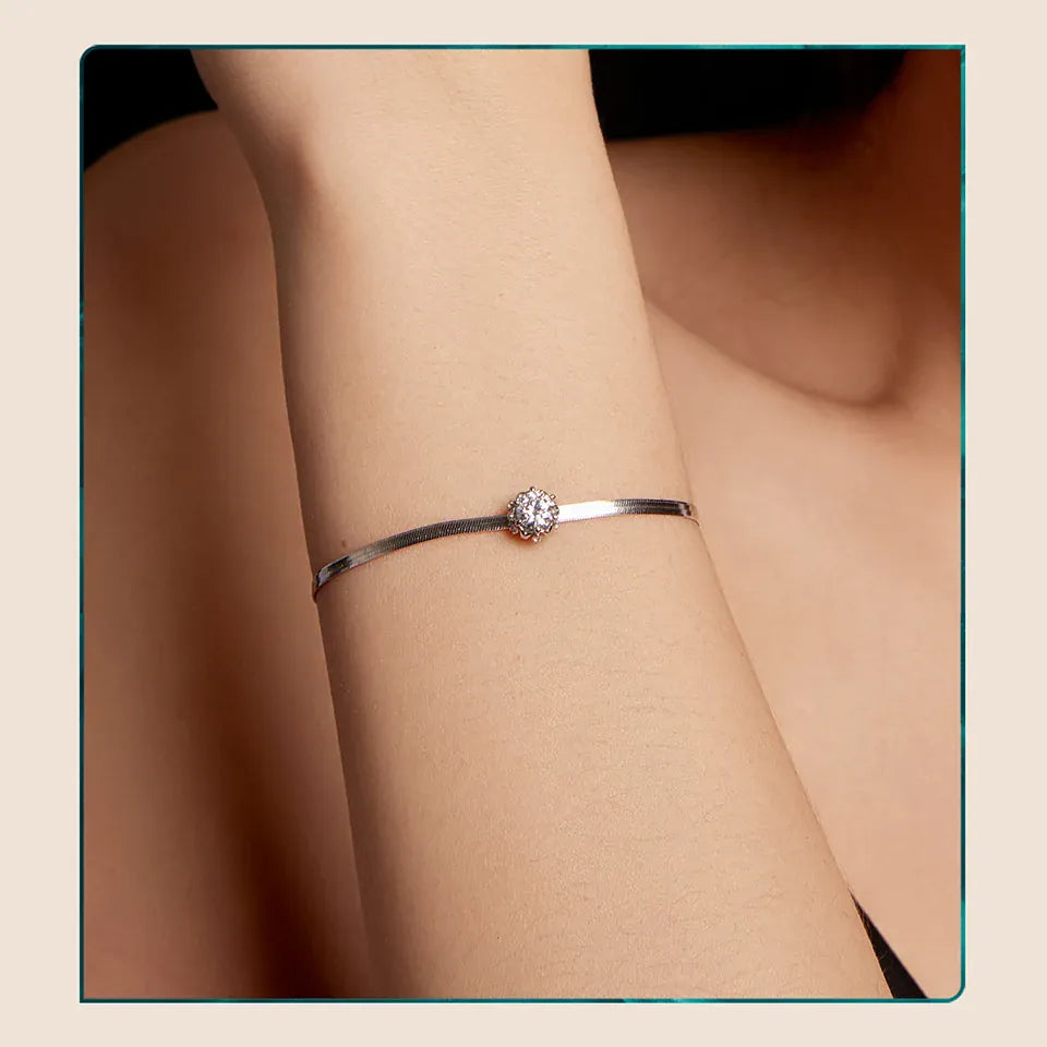 KissICON MSB027 / China Mainland BAMOER 925 Sterling Silver 0.5CT Flower Buds Moissanite Bracelet Prong Setting Adjustable Snake Chain for Women Anniversary Gift
