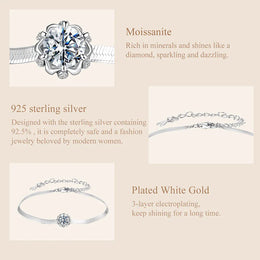 KissICON MSB027 / China Mainland BAMOER 925 Sterling Silver 0.5CT Flower Buds Moissanite Bracelet Prong Setting Adjustable Snake Chain for Women Anniversary Gift