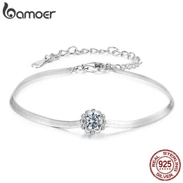 KissICON MSB027 / China Mainland BAMOER 925 Sterling Silver 0.5CT Flower Buds Moissanite Bracelet Prong Setting Adjustable Snake Chain for Women Anniversary Gift