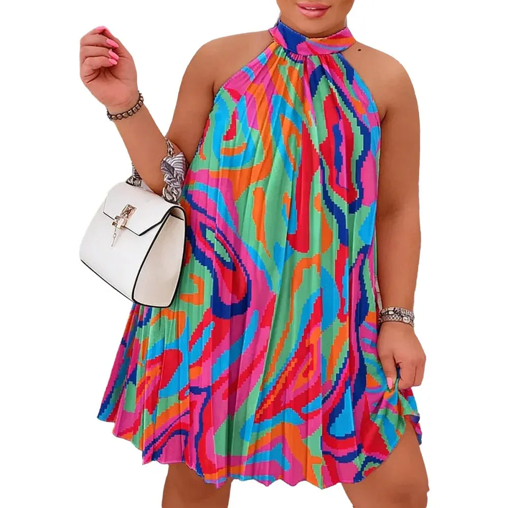 Vibrant Swirl Halter Mini Dress