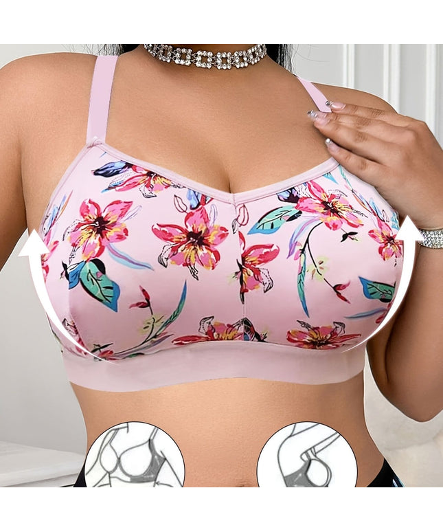 KissICON 【Multicolor】 / 0XL Floral Print Wirefree Curve Bra – Back