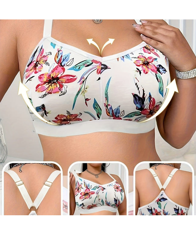 KissICON 【Multicolor】 / 0XL Women's Curve Floral Print Bras – No Underwire Non-padded