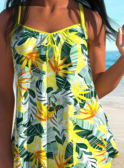 KissICON Multicolor 12 / UK 24 Chic Curve Tankini – Elegant Prints Flattering