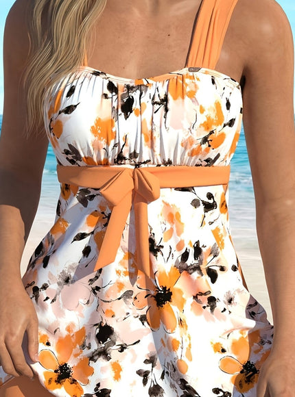 KissICON Multicolor 18 / UK 20 Curve Boho Tankini – Random Print Bowtie