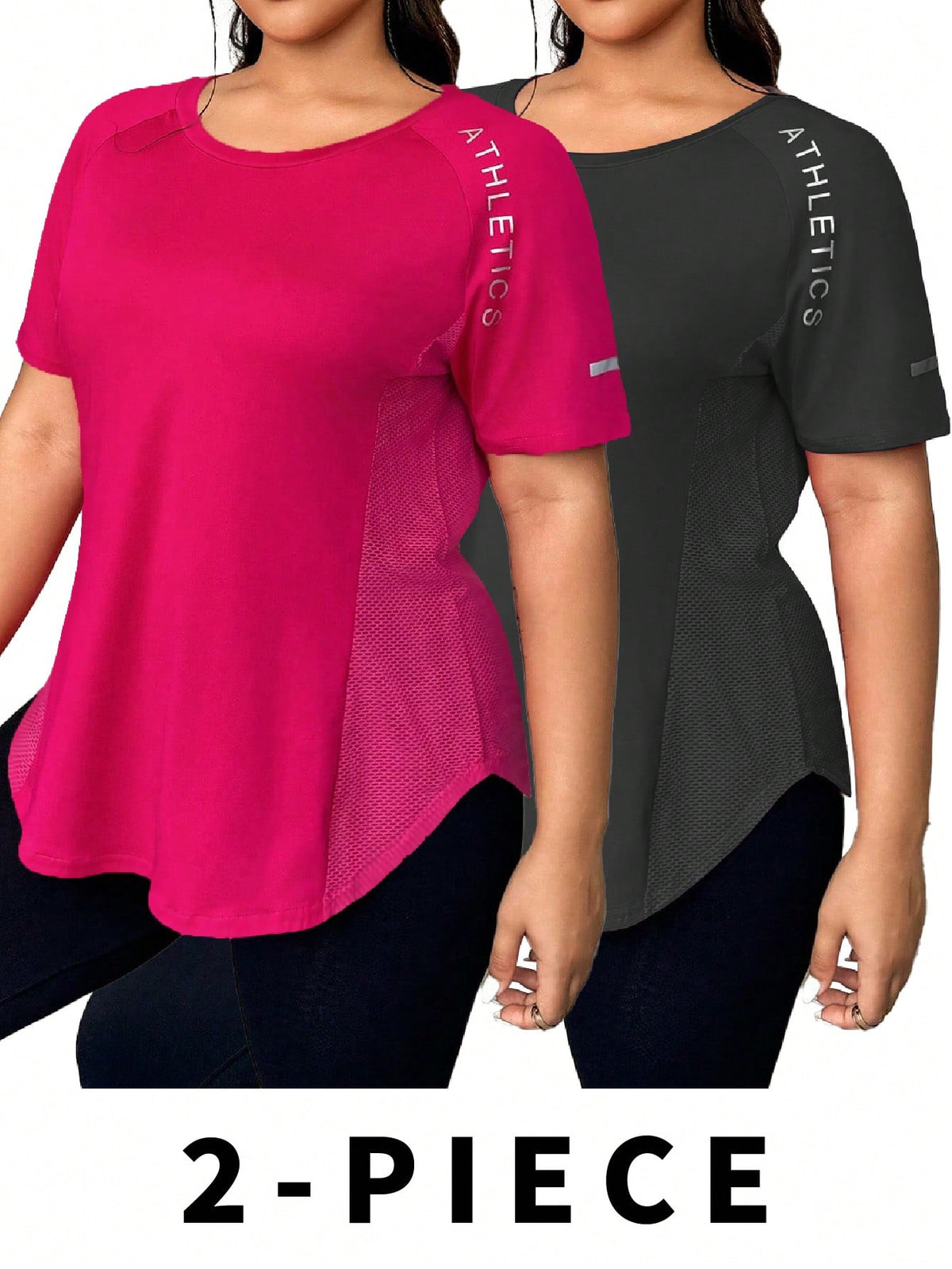Easithlete Multicolor / 1XL Hem Letter Print Summer Sports Short Sleeve T-Shirt Plus Size