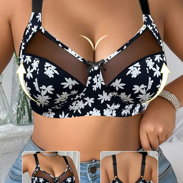 Elegant Floral Print Curve Backless Bra