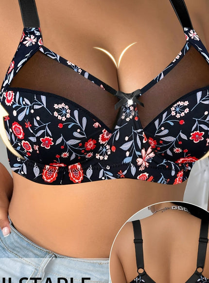 KissICON Multicolor 4 / EU 85C Elegant Floral Print Nonpadded Bra – All Seasons