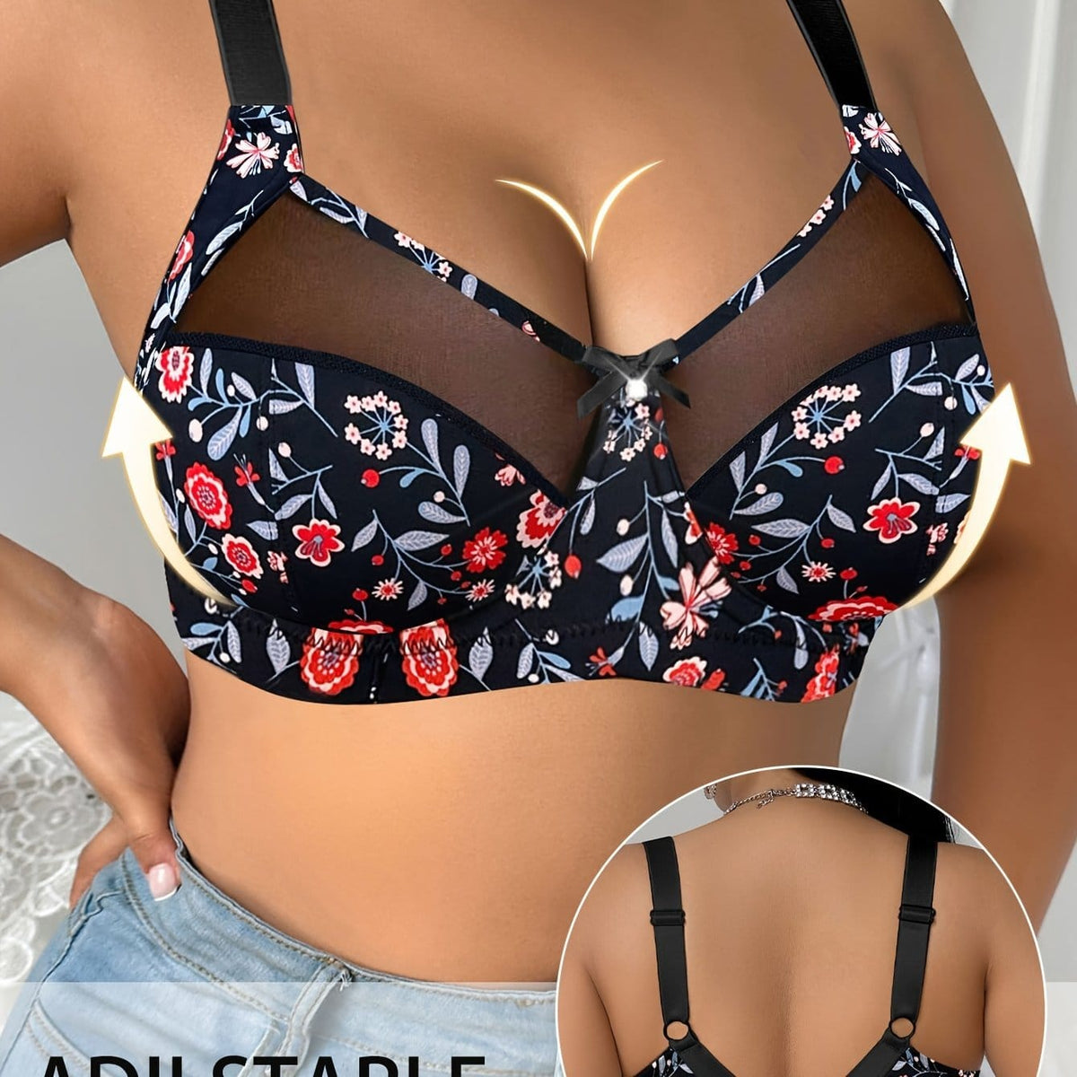 KissICON Multicolor 4 / EU 95E Elegant Floral Print Nonpadded Bra – All Seasons