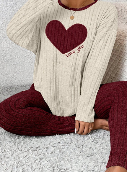 jkthpu-45 Multicolor 7 / UK 18 2pcs Plus Size Women's Pajama Sets - Heart