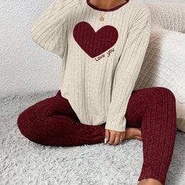 jkthpu-45 Multicolor 7 / UK 18 2pcs Plus Size Women's Pajama Sets - Heart