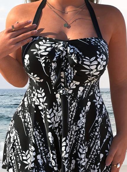 KissICON Multicolor 7 / UK 18 Curve Random Print Vacation Halter Tankini