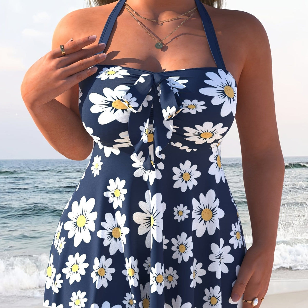 KissICON Multicolor 8 / UK 18 Curve Random Print Vacation Halter Tankini