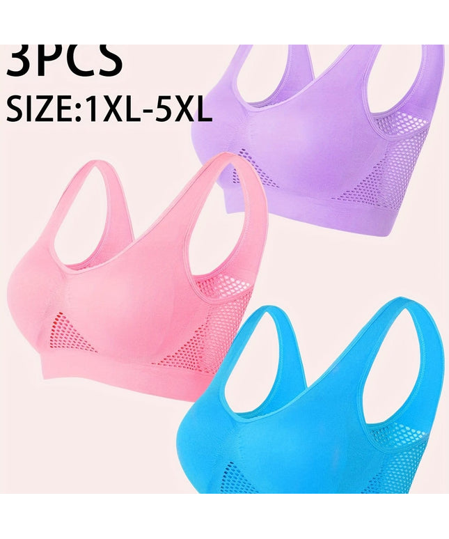 KissICON Multicolor A / 1XL Comfy Mesh Wireless Bras – 3 Unpadded