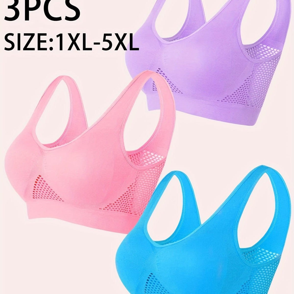 KissICON Multicolor A / 1XL Comfy Mesh Wireless Bras – 3 Unpadded
