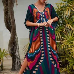 KissICON Multicolor / One-size Curve Bohemian Print Maxi Beach Coverup