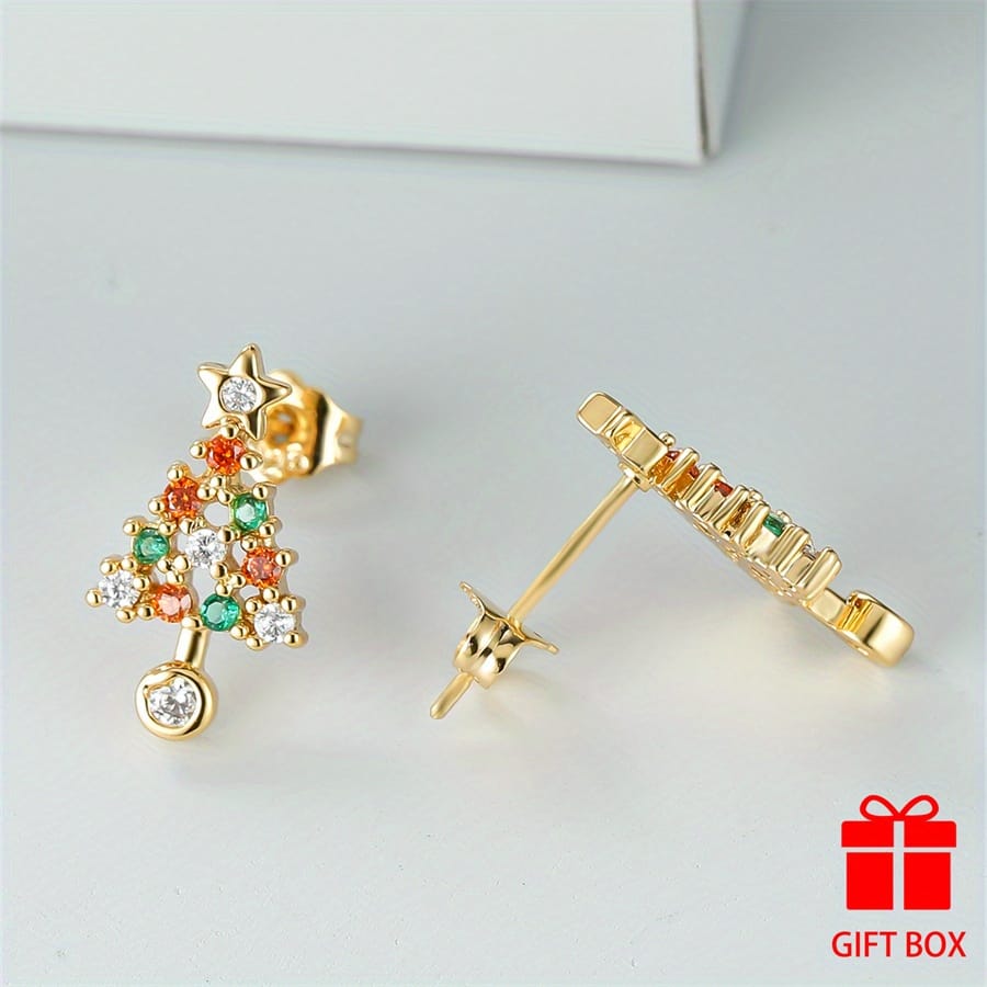 KissICON Multicolor Sparkling Christmas Tree Zirconia Studs Holiday