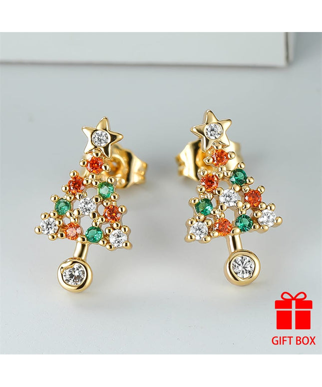 KissICON Multicolor Sparkling Christmas Tree Zirconia Studs Holiday