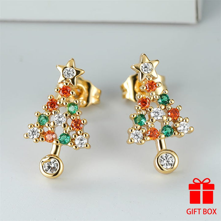 Sparkling Christmas Tree Zirconia Studs Holiday