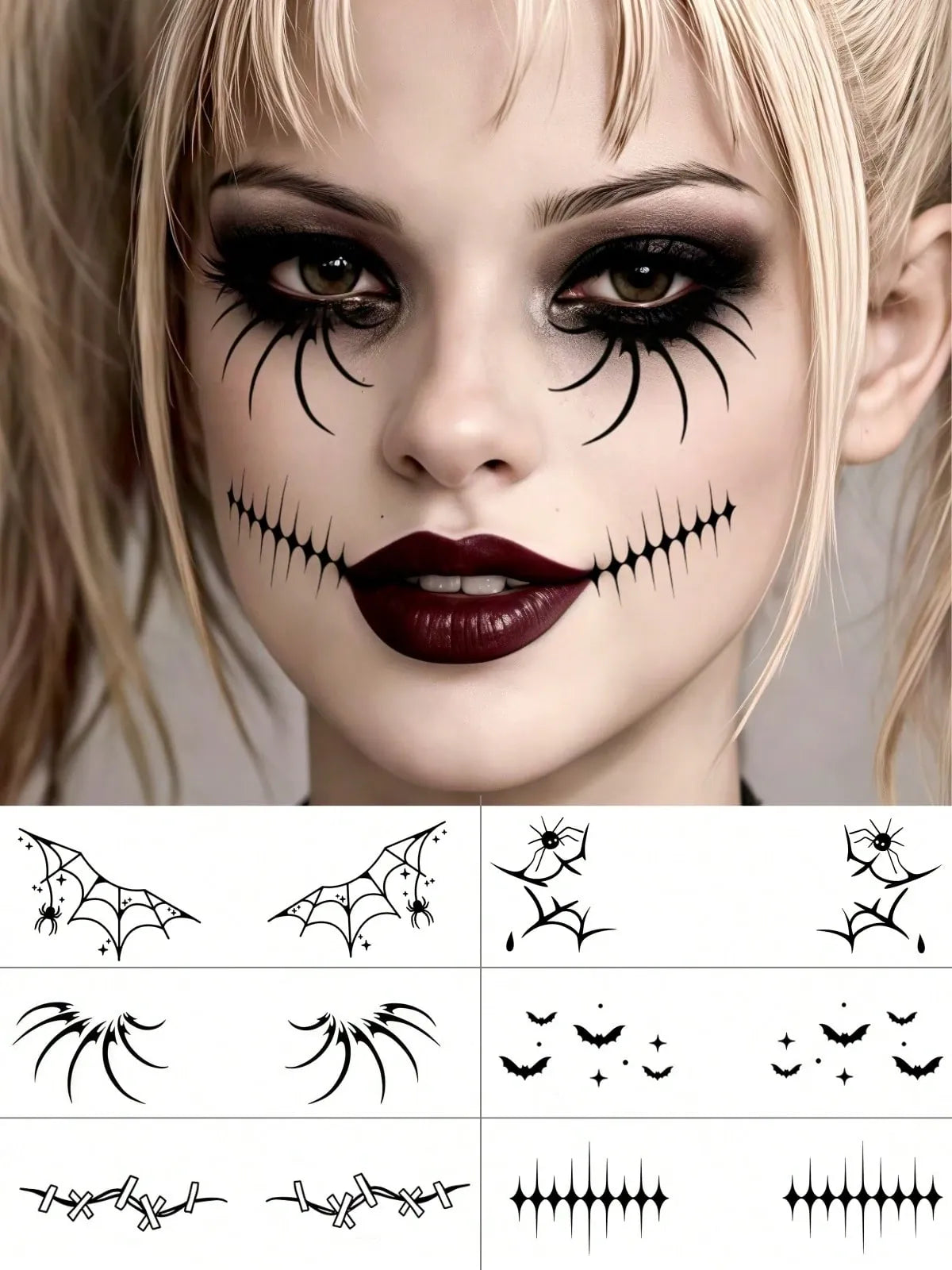 KissICON Multicolor Spooky Spider Web Temporary Face Tattoos for Halloween
