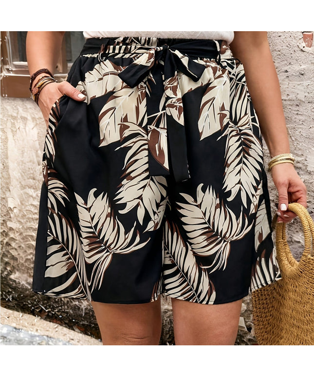 jkthpu-45 Multicolor / UK 16 Chic Plus Size Relaxed Vacation Style Shorts