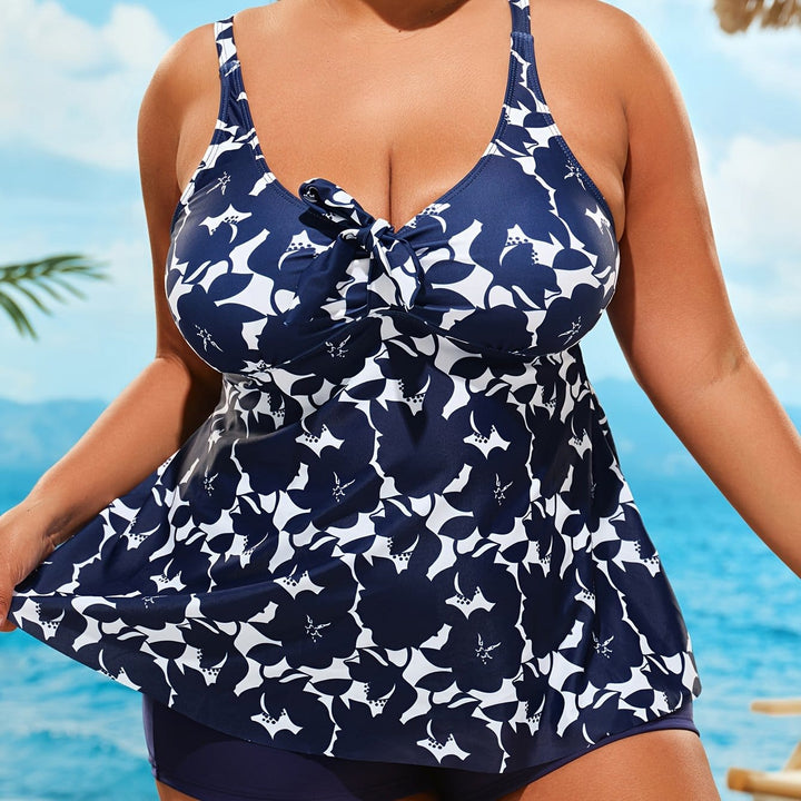 Floral Curve Vneck Tankini – Laceup Detail