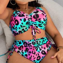 KissICON Multicolor / UK 16 Vibrant Leopard Offshoulder Curve Swimsuit