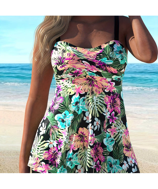 KissICON 【Multicolor】 / UK 18 Curve Random Print Square Neck Tankini