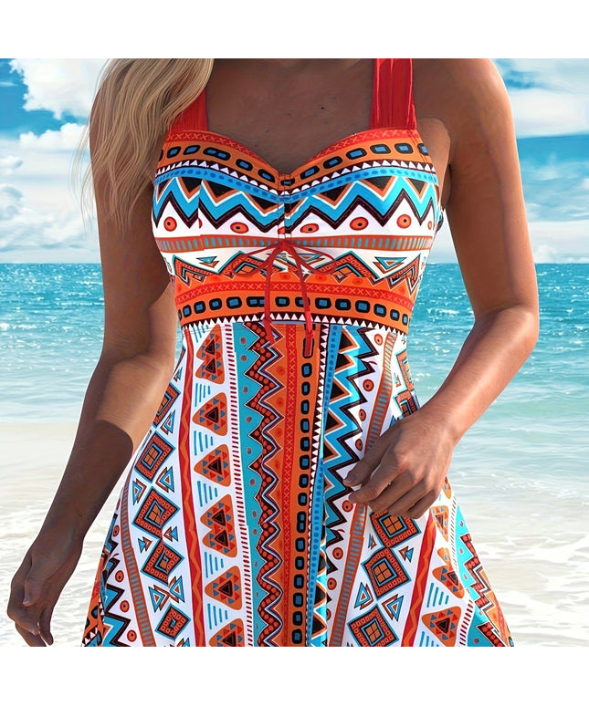 KissICON Multicolor / UK 18 Curvy V-Neck Curve Tankini