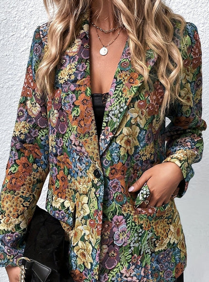 KissICON Multicolor / UK 18 Elegant Curve Multicolor Floral Blazer – Machine