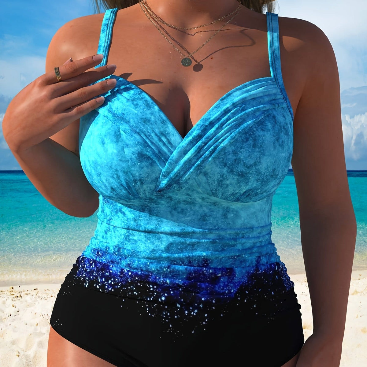 KissICON Multicolor / UK 18 Elegant Curve Tiedye Onepiece Swimsuit