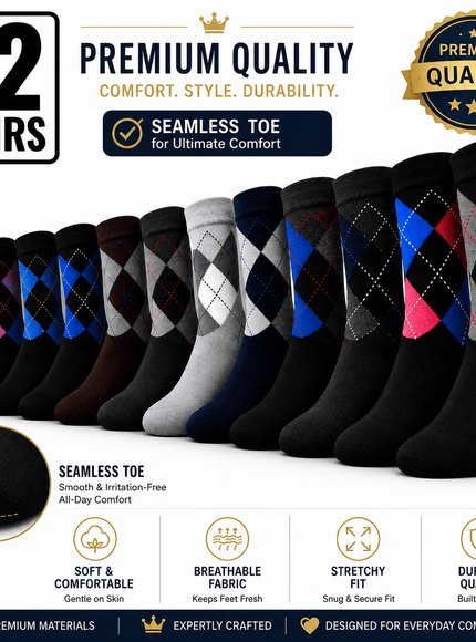KissICON Multicolor / UK-6-11 Vibrant Argyle Cotton Socks 12 Pairs Seamless Comfort