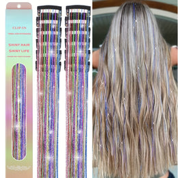 KissICON Multicolored / 24inch KissIcon Clip In Hair Tinsel TwelvePcs - Sparkly