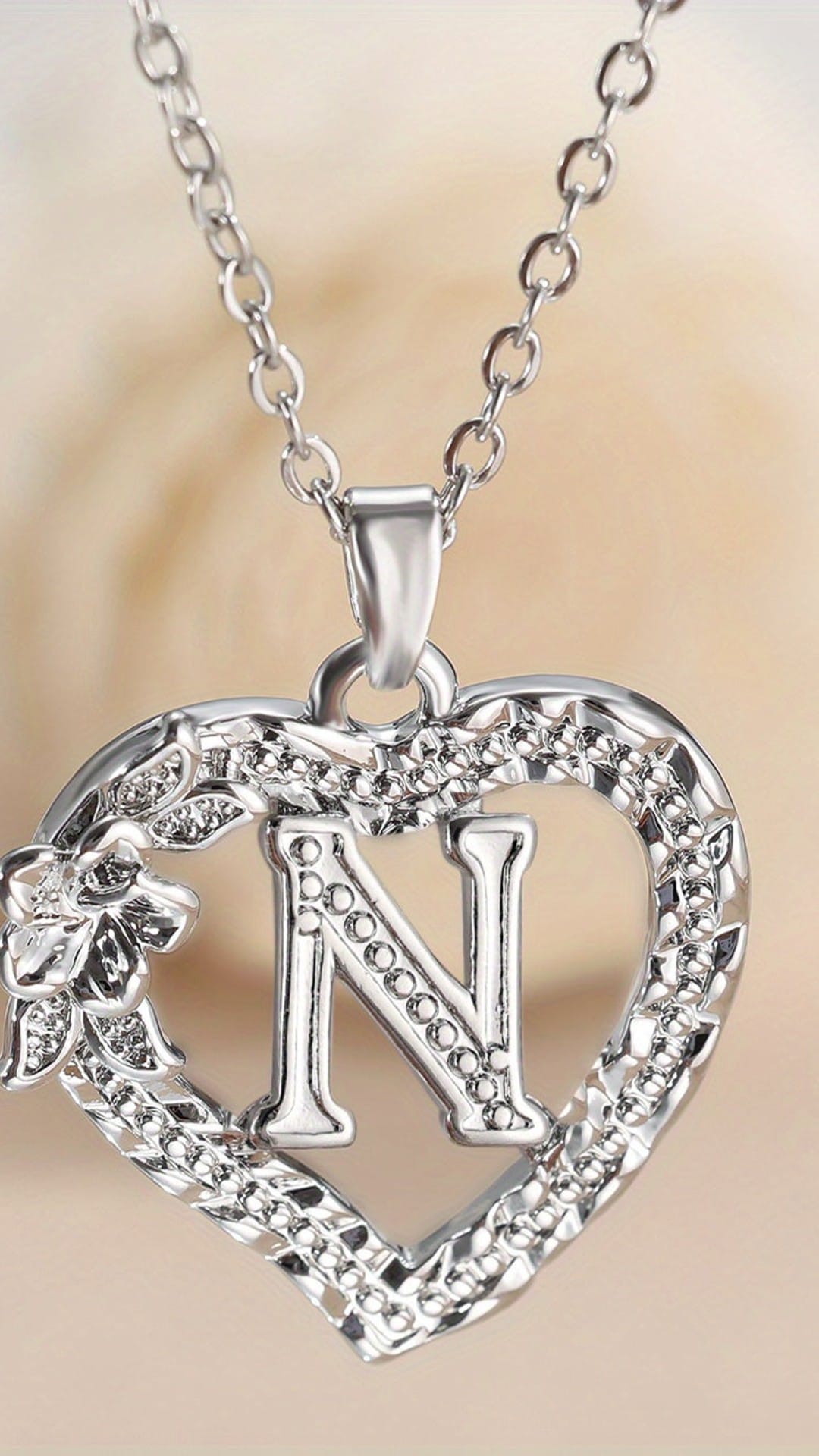 jkthpu-45 N KissIcon Elegant Initial Heart Necklace - CZ Birthstone