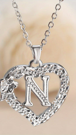jkthpu-45 N KissIcon Elegant Initial Heart Necklace - CZ Birthstone