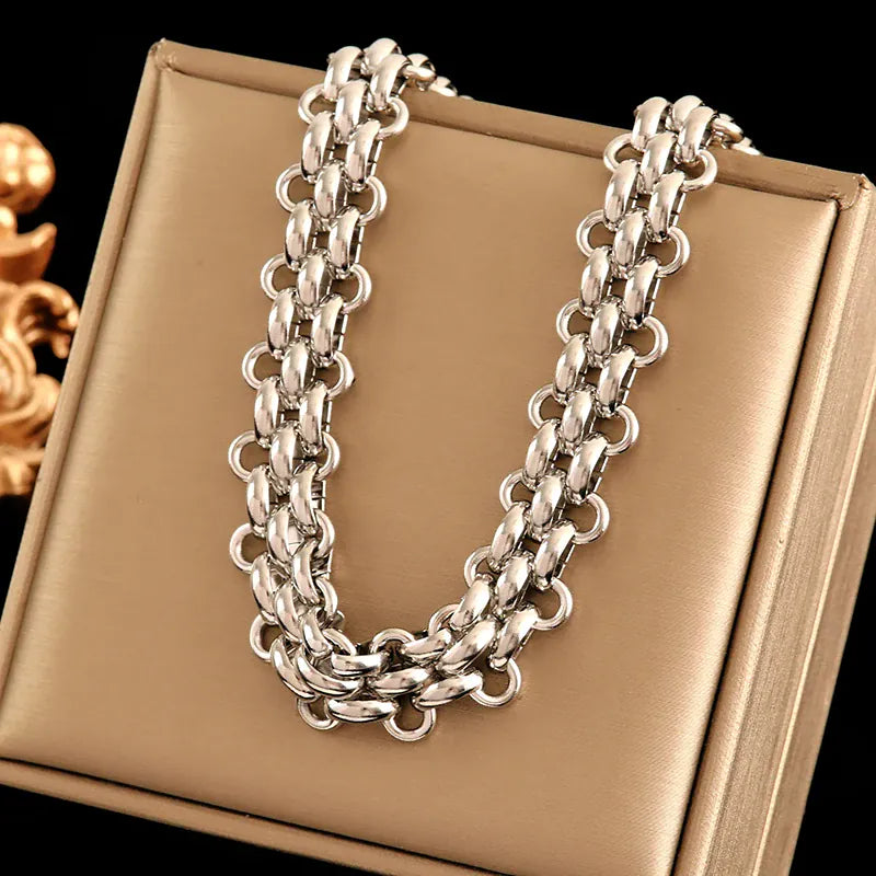 KissICON N347 EILIECK 316L Stainless Steel Silver Color Cuban Chain Statement Necklace Bracelet Set Charm Fashion Women Waterproof Jewelry Set