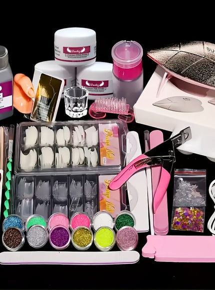 KissICON Nail lamp + crystal powder + crystal liquid KissIcon Beginner Acrylic Nail Kit 12 Color Glitter