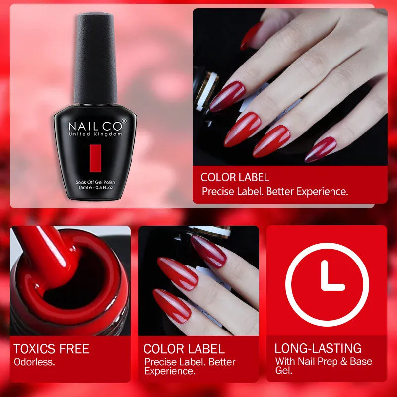 KissICON 💋 Nailco Red Gel Polish - Lasting Soak