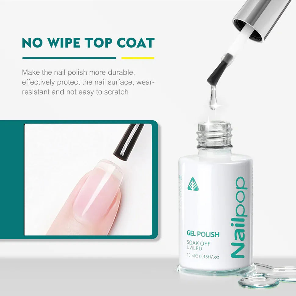 KissICON Nailpop 10ml Rubber Base Gel Top Coat Soak