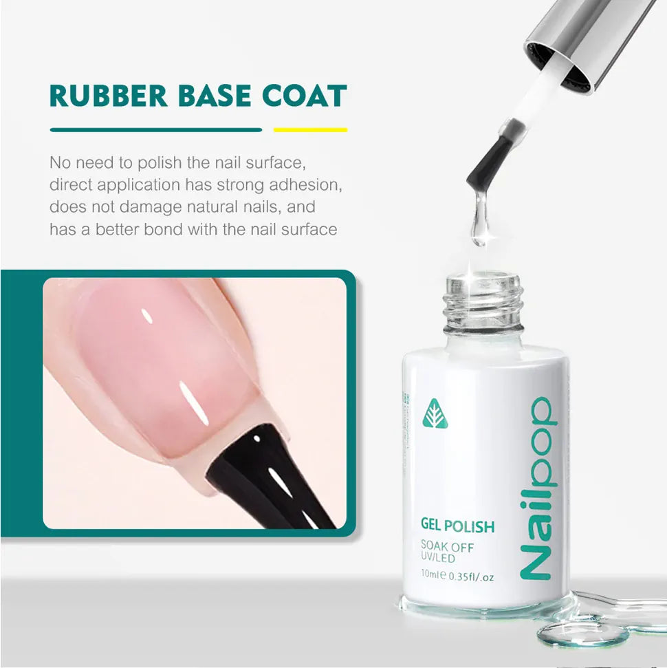 KissICON Nailpop 10ml Rubber Base Gel Top Coat Soak