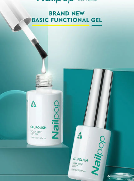 KissICON Nailpop 10ml Rubber Base Gel Top Coat Soak