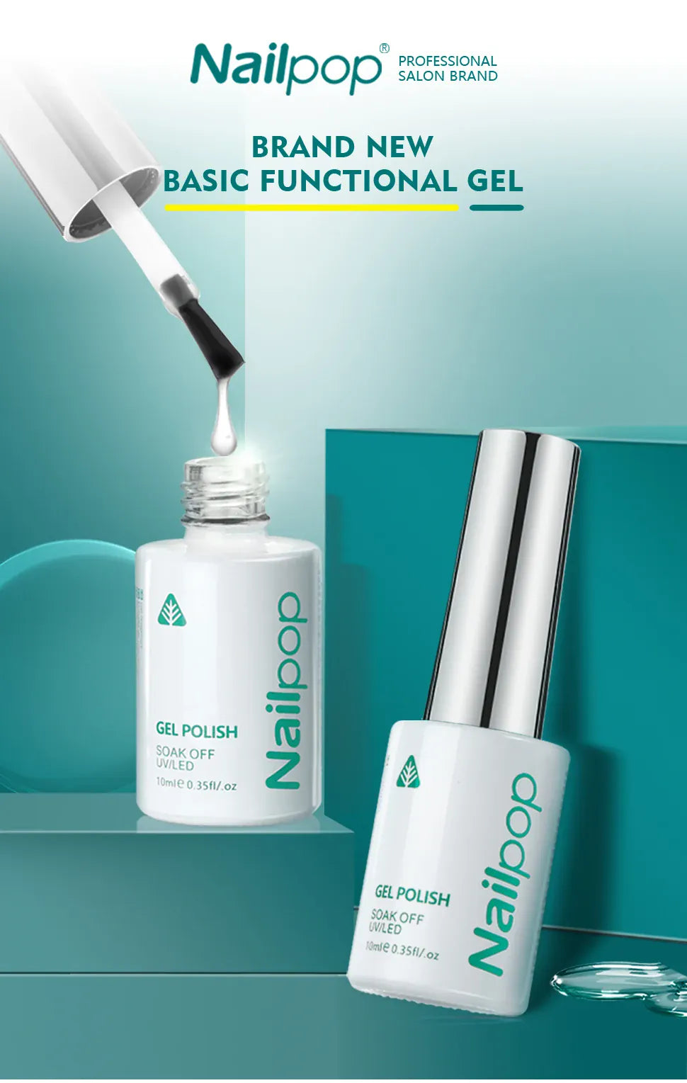 KissICON Nailpop 10ml Rubber Base Gel Top Coat Soak