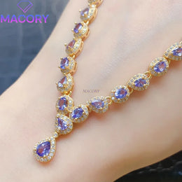 KissICON Natural Tanzanite Necklace S925 Sterling Silver Luxury Women's Jewellery Accessory Exquisite Clavicle Chain Holiday Gift