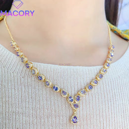 KissICON Natural Tanzanite Necklace S925 Sterling Silver Luxury Women's Jewellery Accessory Exquisite Clavicle Chain Holiday Gift