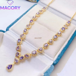 KissICON Natural Tanzanite Necklace S925 Sterling Silver Luxury Women's Jewellery Accessory Exquisite Clavicle Chain Holiday Gift