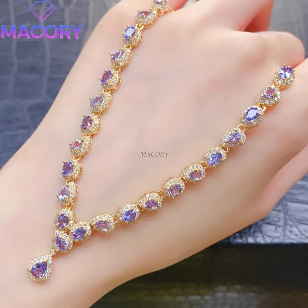 KissICON Natural Tanzanite Necklace S925 Sterling Silver Luxury Women's Jewellery Accessory Exquisite Clavicle Chain Holiday Gift