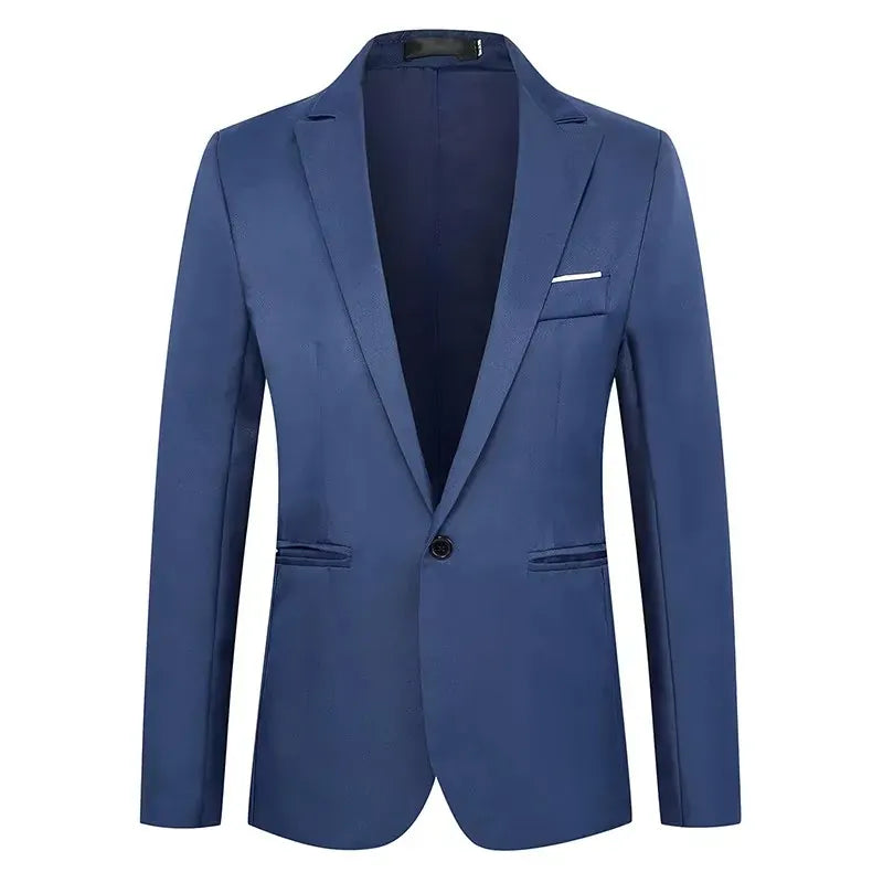 KissICON Navy / Asian L Luxury Mens Slim Fit Solid Color Blazer